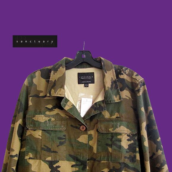 SANCTUARY NEW Skater RIP STOP CAMO Backtail Jacket M - Picture 2 of 11
